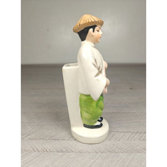 Vintage Asian Porcelain Figurine Planter Vase Occupied Japan Musician W Shamisen - Picture 3 of 6